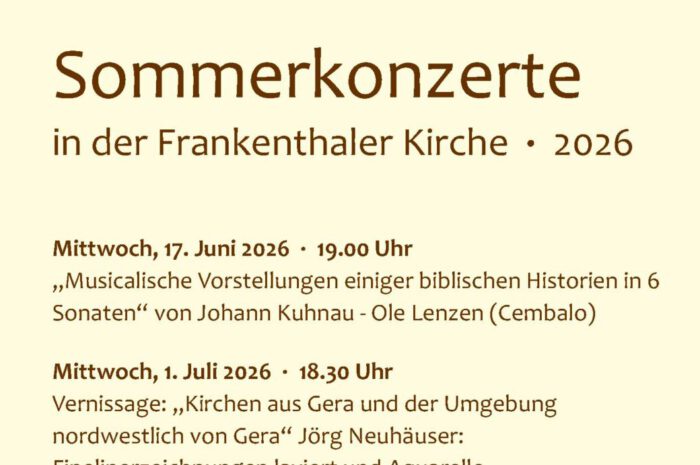 Vormerken! Sommerkonzerte und Bilderausstellung in der Frankenthaler Kirche 2026
